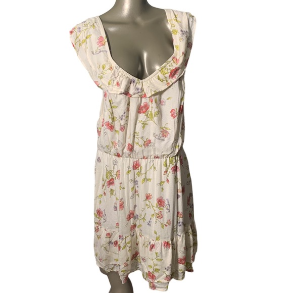 Clockhouse size 42/L/XL flower bird butterfly print ruffle dress viscose - Picture 1 of 13